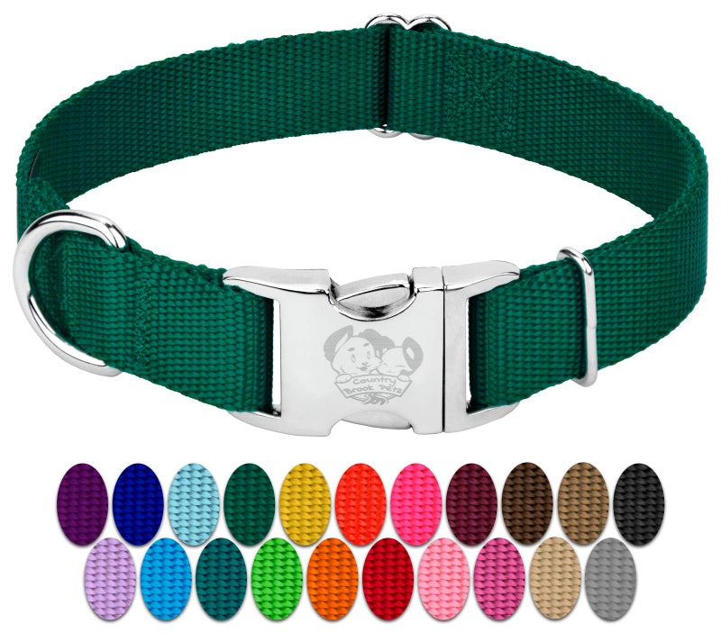 Country Brook Design Country Brook Petz - Premium Nylon Dog Collar with Metal Buckle for Small Medium Large Breeds - 10+ Cool Colors (Small, 3/4 Inch, Green) - Image 1